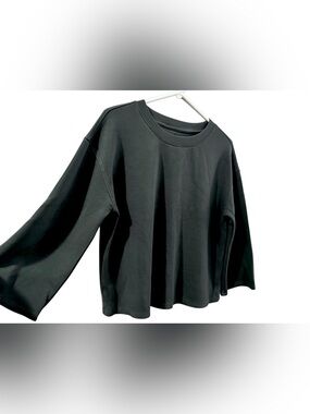 Lou & Grey Charcoal Gray Scuba Knit Oversized Cropped Sweatshirt Top Size Medium